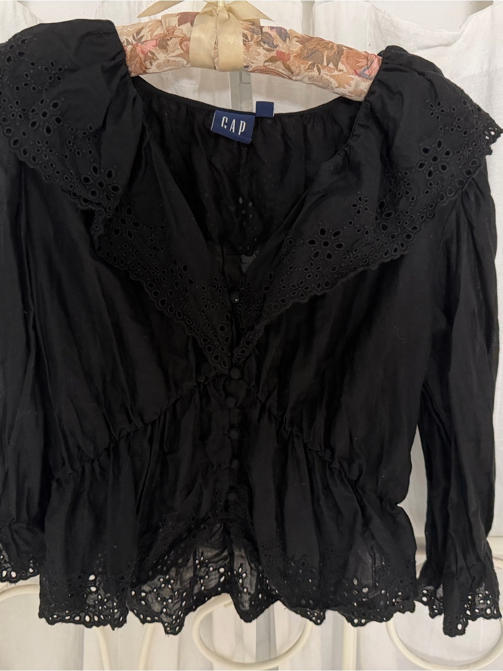 GAP Black Eyelet Collared Peasant Blouse